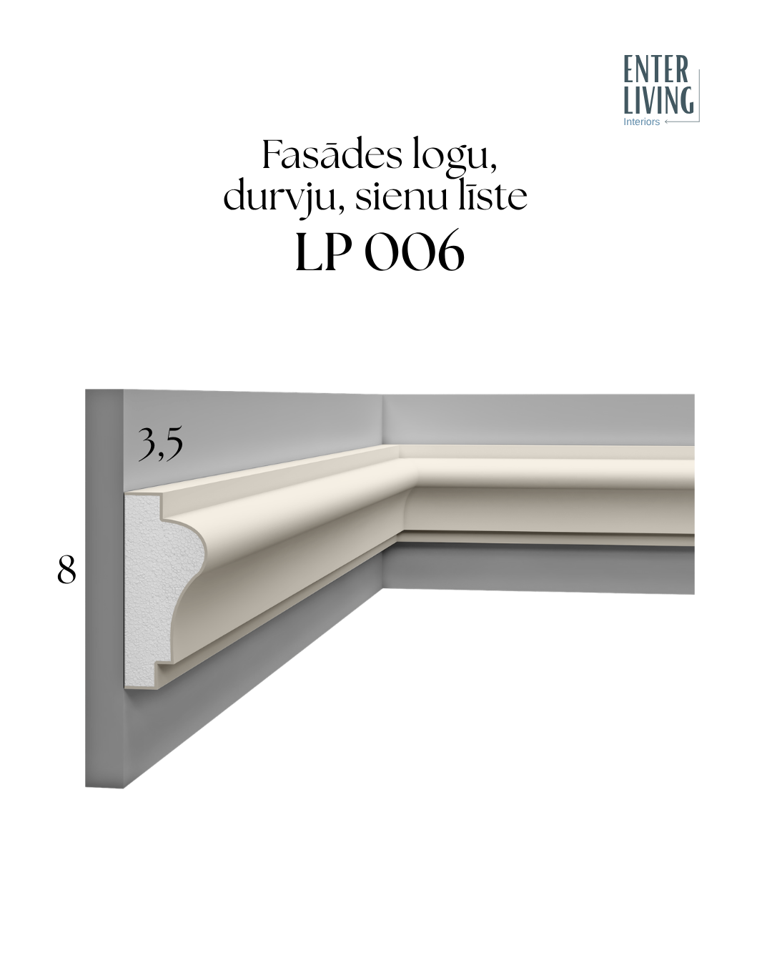 LP 006 Fasādes logu, durvju, sienu līste 200 x 8 x 3,5 cm