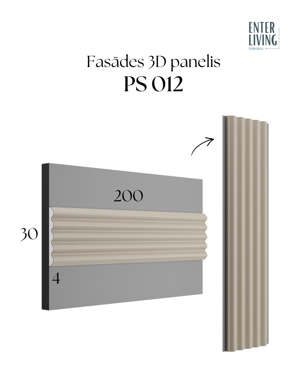 PS 012 Fasādes 3D panelis 200 x 30 x 5 cm