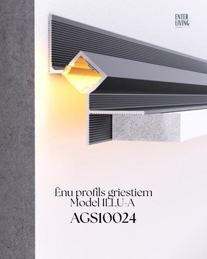 Ēnu profils griestiem Model ILLU-A, melns 2000 x 55 x 42 mm