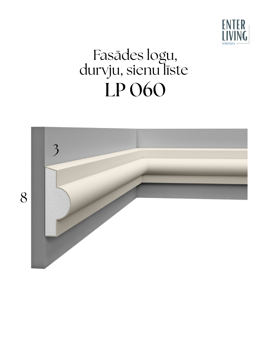 LP 060 Fasādes logu, durvju, sienu līste 200 x 8 x 3 cm