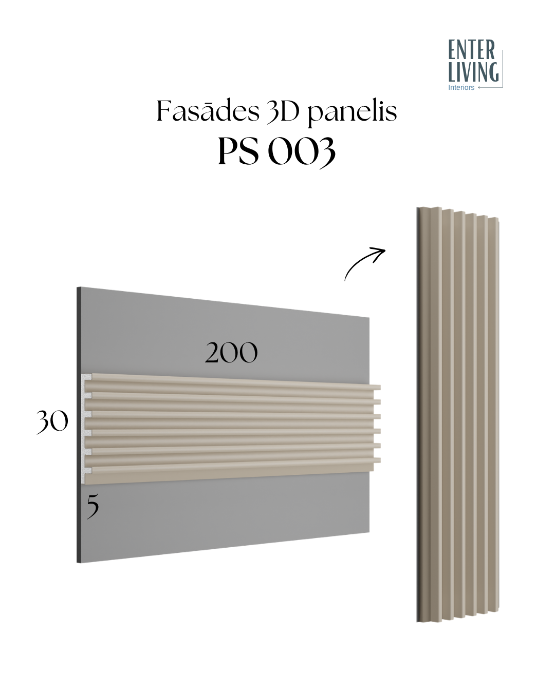 PS 003 Fasādes 3D panelis 200 x 30 x 5 cm