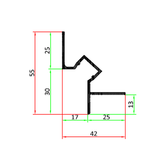 Ēnu profils griestiem Model ILLU-A, melns 2000 x 55 x 42 mm