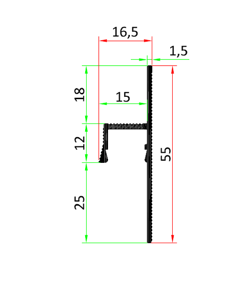 Ēnu profils Model ILLU-B, melns 2000 x 55 x 42 mm